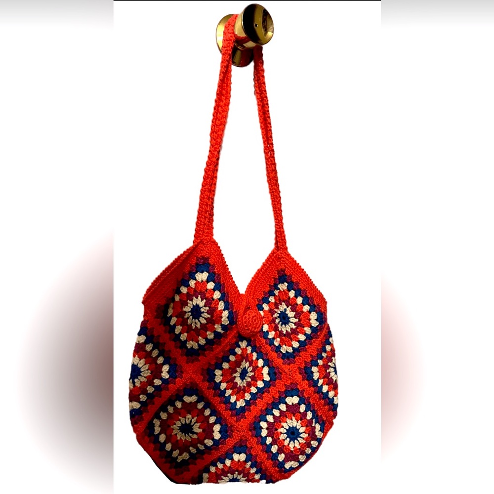 Hand Knitted - Knit Pink Patterned Tote Bag